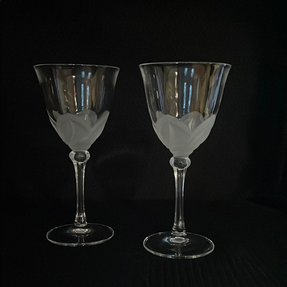 JG Durand Crystal d’Arques Florence Stemware Clear Frosted Tulip Wine Glasses